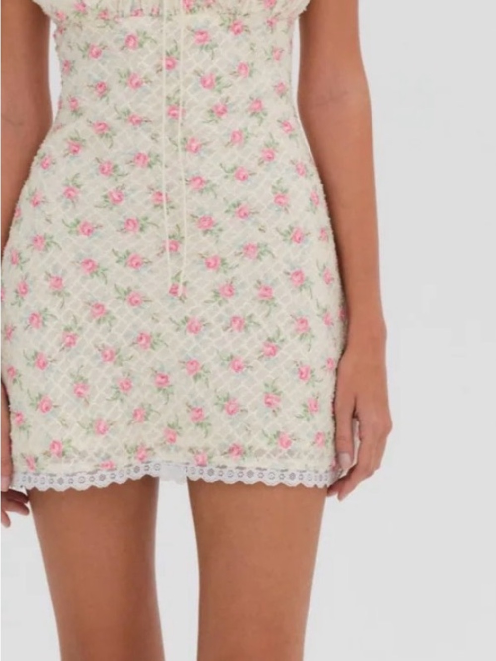 For Love & Lemons Cream Mini Dress with Pink Floral Print - Picture 2 of 13